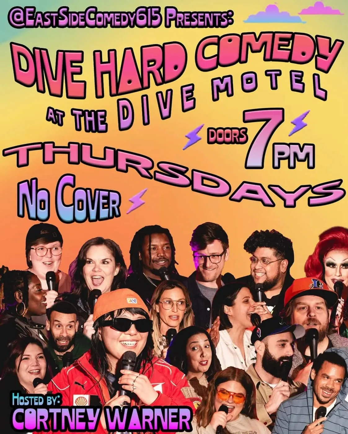 Flyer for Dive Hard Comedy at The Dive Motel
